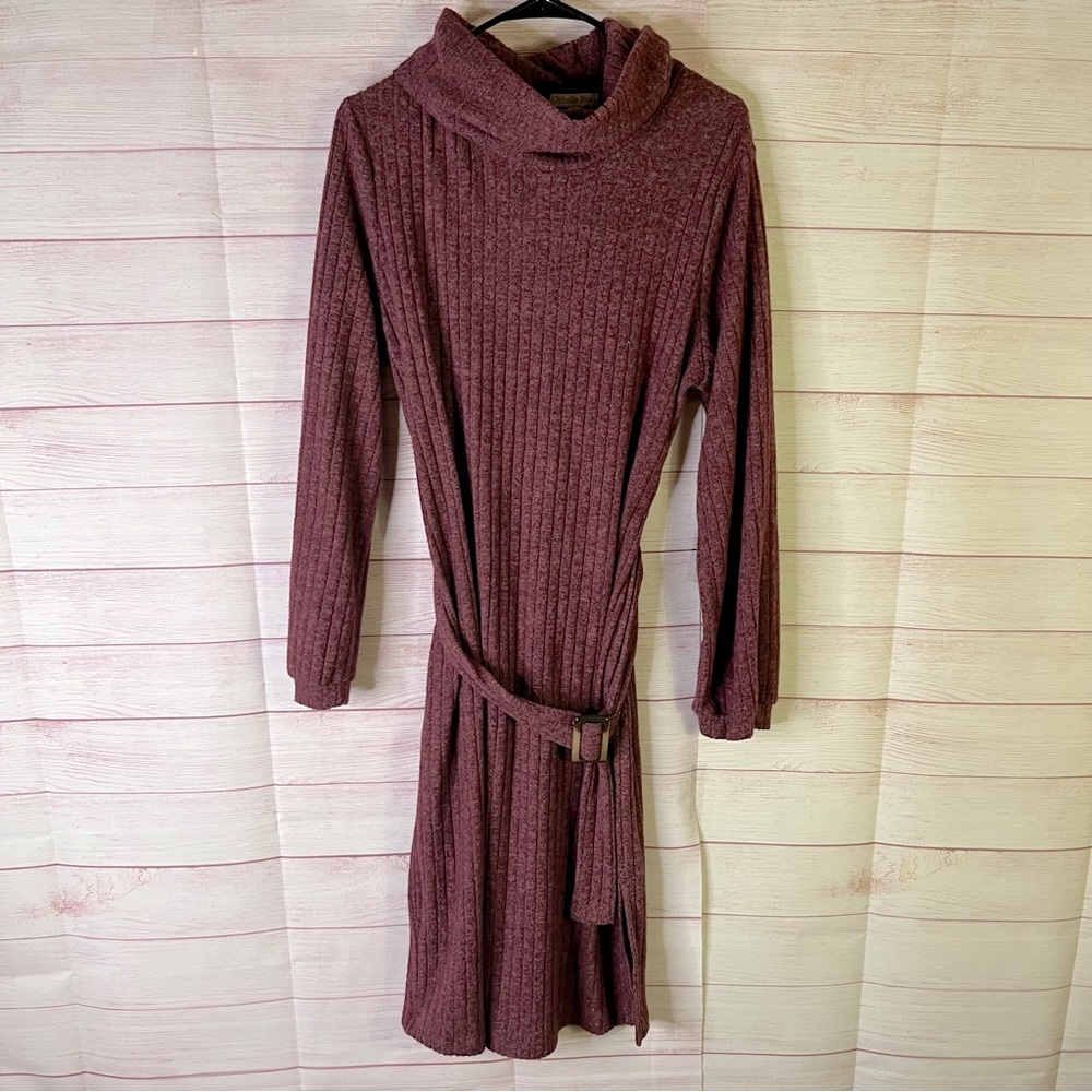 Ophelia Roe Ribbed Cowl Neck Long Sleeve Belted Dress Size XL